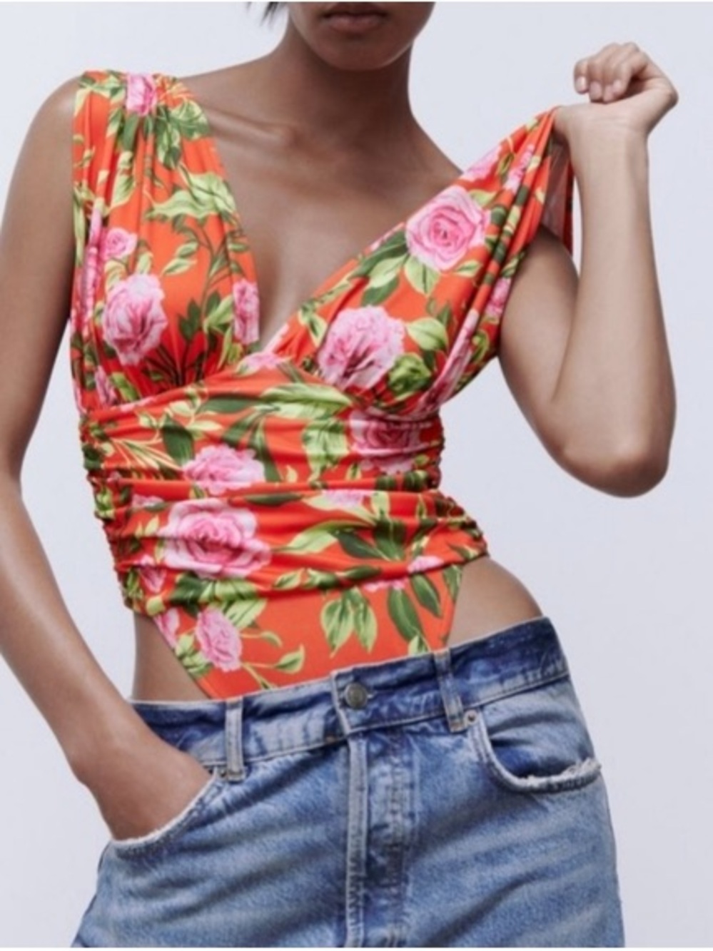 NWT New Zara Draped Floral Bodysuit!